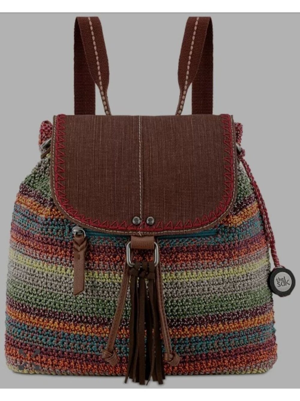 The Sak Avalon Crochet Backpack Multicolor With Brown Accents 107347